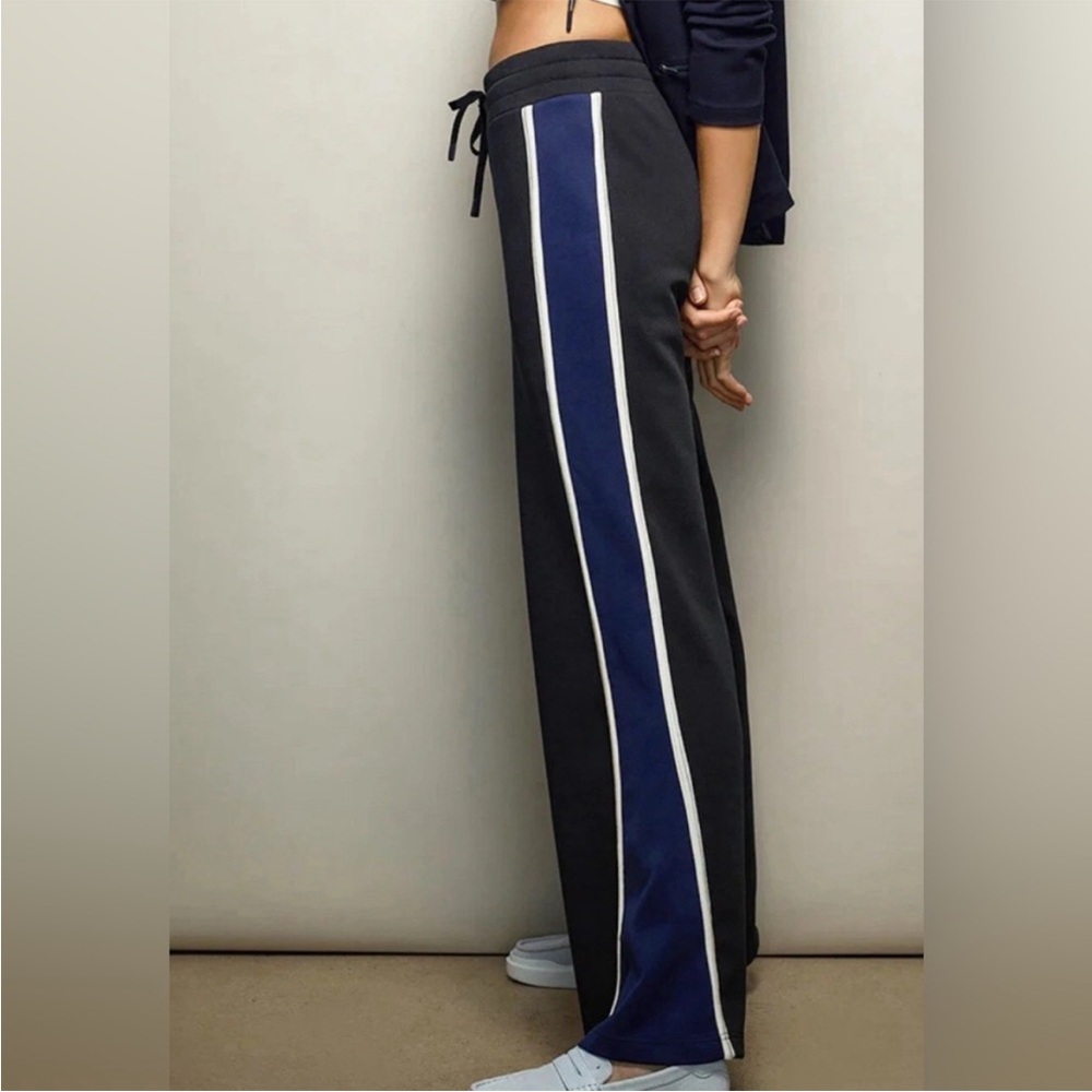 Tretorn Wide Leg Track Pants Black Blue Stripe NWT Small